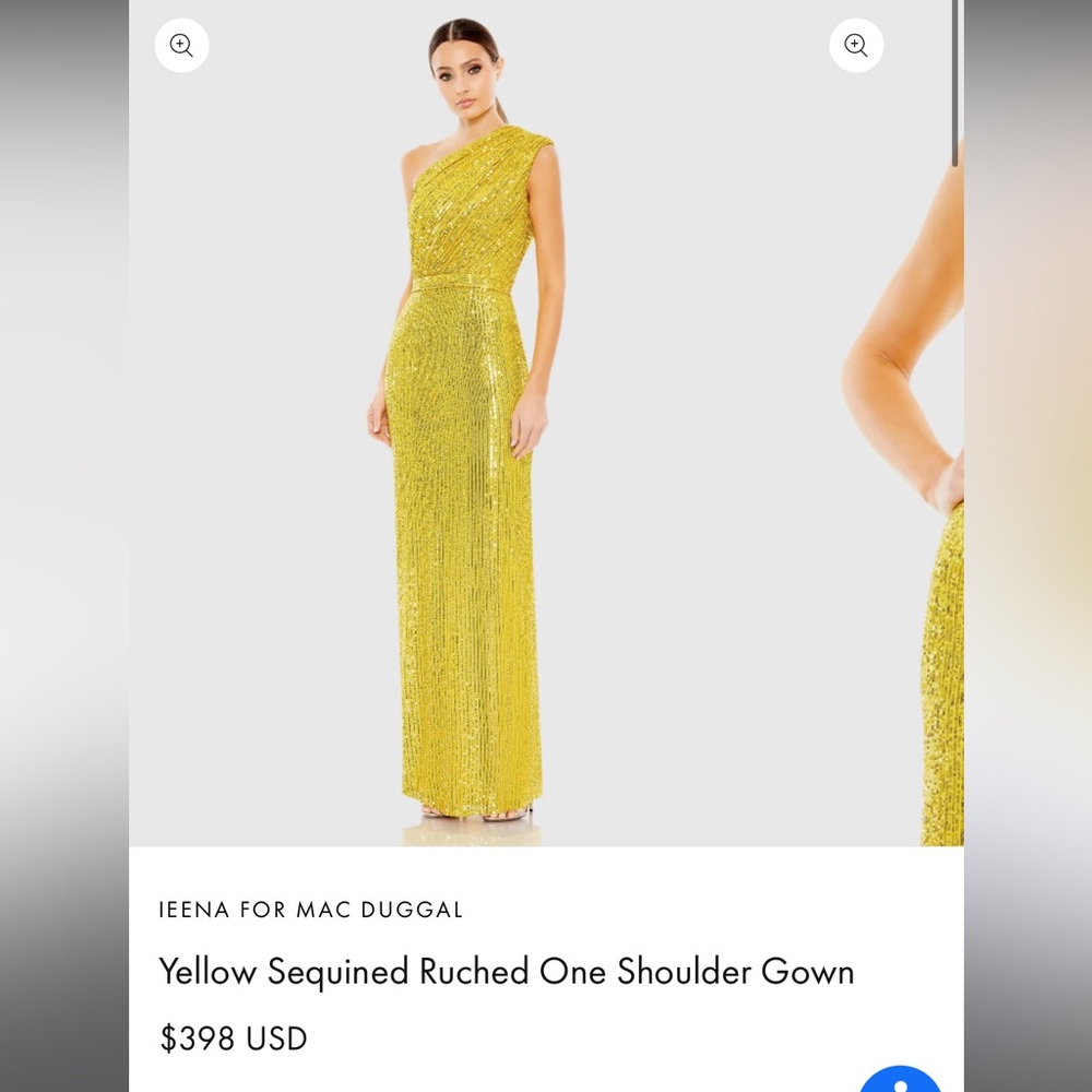 Ieena for Mac Duggal Yellow Sequined One Shoulder Gown
